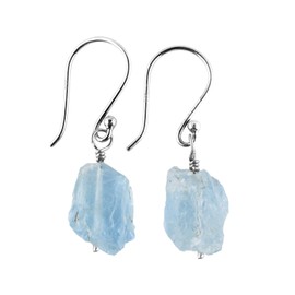 OdrillionGems Natural Raw Aquamarine Earrings, Rough Gemstones, Minimalist Jewelry, Dangling Earrings, Rhodium Plated, 925 Sterling Silver, March Birthstones, Earrings for Women Gifts
