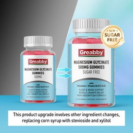 Greabby Magnesium Glycinate Gummies 500mg for Adults Sleep Support, Chewable Magnesium Gummies for Women & Men, Muscle Relief & Magnesium Supply (60 Gummies)
