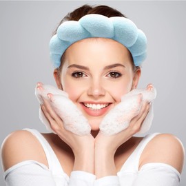 Diademas Para Cabello Mujer, Diadema Facial para Cuidado de la Piel, Diadema Spa Aro de Esponja Suave Y Cómodo, Esponja Facial, Spa Headband, Estilo Fresco y Dulce (azul)
