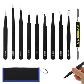 Precision Tweezers, Tweezers for Crafting, Precision ESD Tweezer, 9 Pcs Anti-Static Stainless Steel Tweezer Set for Crafting, Electronics, Jewelry Manufacturing