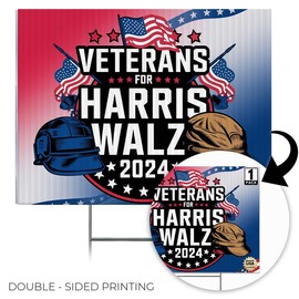 24"x18" 'Veterans for Harris Walz 2024' Yard Sign with Stakes, Double Sided Political Yard Sign for Democratic Party (Design 1)