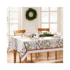 Elrene Home Fashions Winter Holiday Berry Bordered Wrinkle Resistant Tablecloth, Decorative Christmas Table Cover, 60" X 84", Rectangle, Multi Color
