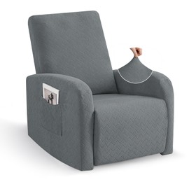 JIVINER 3 Piece Small Recliner Covers for Large Recliner with Pockets Stretch Jacquard Lazy Boy Reclining Couch Cover Soft Furniture Couch Protector with Elastic Bottom (1 Seater Small, Light Grey)