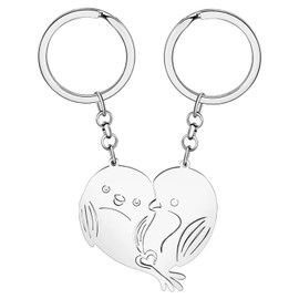 DUOWEI Stainless Steel Couples Keychains Animals Keyrings for Women Lovers Best Friends Valentines Birthday Gifts (Couple Silver Lovebirds)