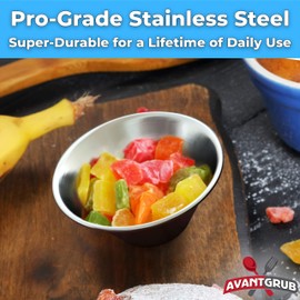 Pro Grade Stainless Steel 1.5 oz Sauce Cups 24 Pk. Reusable Stackable Metal Portion Containers for Sampling, Salad Dressing, Sides or Dipping Sauces. Small Ramekin for Restaurant Catering or Deli.
