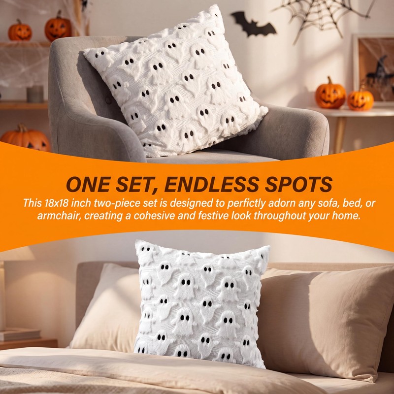Halloween Pillow Covers 18x18In Set of 2 White 3D Ghost