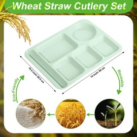 Tioncy 20 Pcs Large 14.2'' Wheat Straw Divided Plates for Adults Bulk Unbreakable Lunch Trays with Compartments Plates Cafeteria Trays Microwave Dishwasher Safe(Vivid Color)