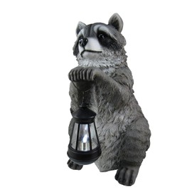 DWK Raccoon Sculpture with LED Outdoor Solar Lantern | Raccon Decor Garden Welcome Statue | Home Patio Solar Decoration | Outdoor Home Decor Yard Decoration - 15"