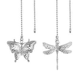 Ceiling Fan Pull Chain Extender, 2Pcs Dragonfly and Butterfly Ceiling Fan Pull Chain Set with Ball Chain Connector for Bedroom Bathroom Light Ceiling Light Fan