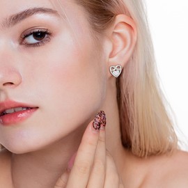 LANBEIDE April Birthstone Earrings, 925 Sterling Silver Infinity Love Heart Stud Earrings Diamond Earrings for Women Birthday Present