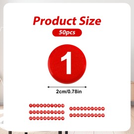 Pack of 50 Magnetic Numbers 1-50, Magnets with Numbers, Round Numbers, Fridge Magnets for Whiteboard, Dry Wipe Boards, Home, Classroom, Office, Fridge (2 cm Diameter, Red)