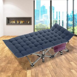 SLSY Outdoor Folding Camping Cot Adults Military Sleeping Cot Blue Mat Carry Bag