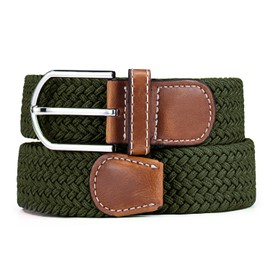DonDon Braided stretch belt elastic for women and men length 39 to 51 inch - 100 cm to 130 cm olive