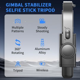 Selfie Stick Head Stabilizer, 360° Swivel Tripod with Wireless Remote, Portable Cell Phone Holder, Self-Balancing Single-Axis Head for Smartphones Tiktok Vlog Youtuber Live Video Recording