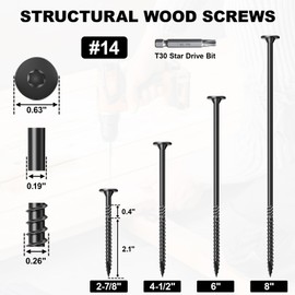FMhotu 4-1/2 Inch Heavy-Duty Outdoor Deck Screws, 100Pcs Star Drive Decking Wood Screws, Rust Resistant Timber Screws for Timber/Log/Landscaping Wood (#14 x 4-1/2" Black)