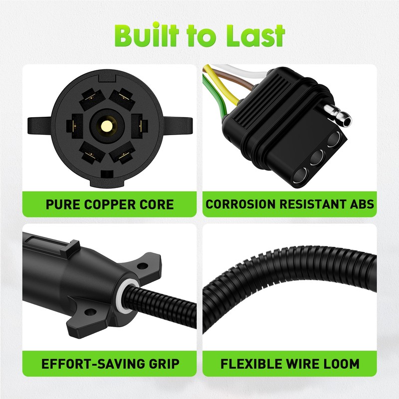 WOLFWILL 7 Way Blade to 4 Way Flat Trailer Adapter,