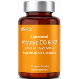 Mei.vita Liposomal Vitamin D3 1000IU & K2 75μg MK-7,High Absorption Formula for Bone, Muscle & Immune Support, 90 Vegan D3 and K2 Vitamin Capsules per Serving (3 Months Supply)