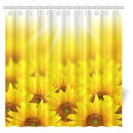 CTIGERS - Cortina de ducha de verano, diseño de girasoles bajo el sol, color amarillo