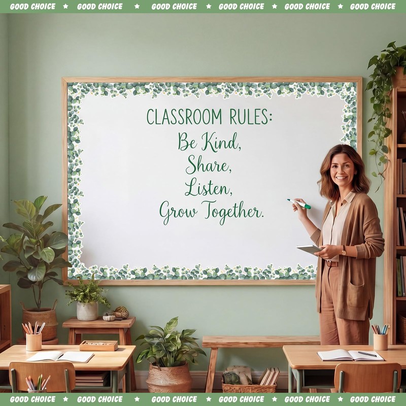 Tenceur Greenery Bulletin Board Border Decoration, 65 ft, Eucalyptus