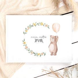 Babyalbum mein erstes Jahr, zum Ausfüllen, Baby Erinnerungsbuch für Junge oder Mädchen zum Eintragen, Babybuch, Geschenk zur Geburt
