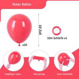 DazzJoy Pack of 20 Red Balloons, 10 Inch Macaroon Red Balloons Helium Suitable for Wedding, Birthday, Valentine's Day, Christmas, Birthday Decoration, Red