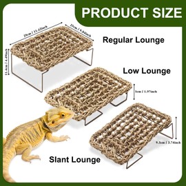 Bearded Dragon Hammock - Reptile Bed Tank Accessories with Collapsible Metal Legs - Basking Platform and Decor for Lizards, Leopard Gecko, Snake, Hermit Crab, Frog (Nature, Rectangle)