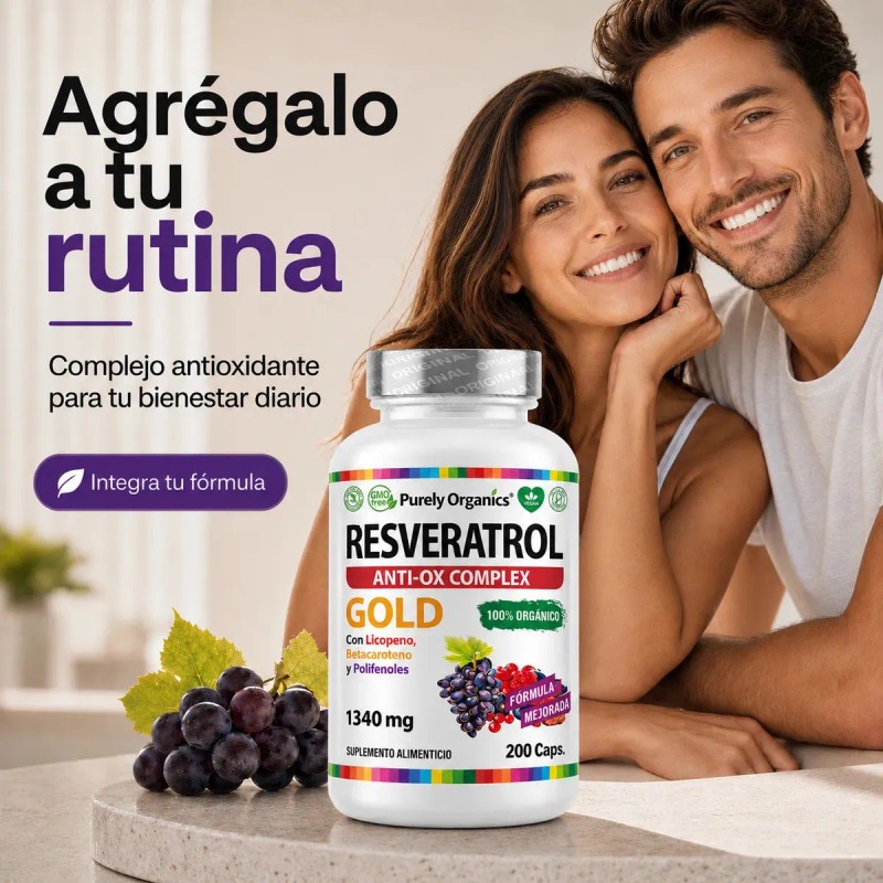 Resveratrol Gold 200 Cápsulas Suplemento Antioxidante Transresveratrol Complejo Antioxidantes Polifenoles