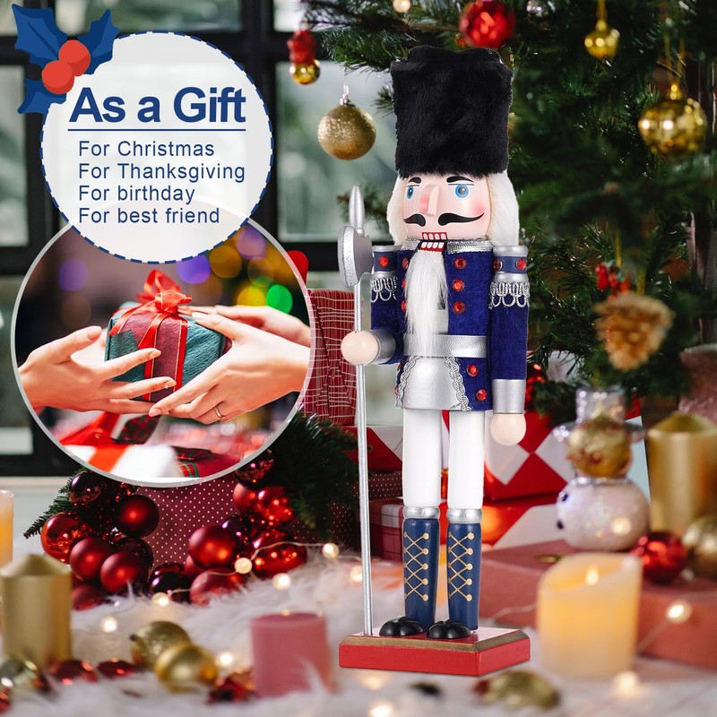 COMBIUBIU 30CM Wooden Nutcracker Christmas Decorations,Wooden Nutcracker Figures,Festive Collectible Nutcracker