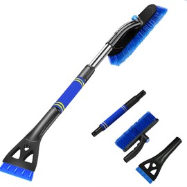 Car Ice Scraper & Snow Brush (2 in 1) Easy to Assemble, Improved Ice Scraper Car with Broom, 360° Rotating Snow Brush and Ergonomic Foam Handle, Suitable for Trucks and SUVs
