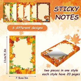 AnyDesign Fall Sticky Notes Colorful Autumn Scarecrow Pumpkin Pattern Self Adhesive Notepads Cute Thanksgiving Memo Pad Message Reminder for Annotating Books School Home Office Supplies, 12 Packs