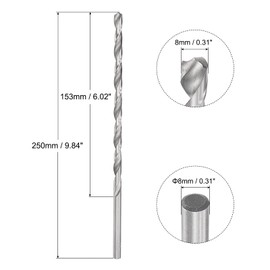sourcing map Spiral Drill Bit Extra Long High-Speed Steel 8 x 250 mm Pack of 1