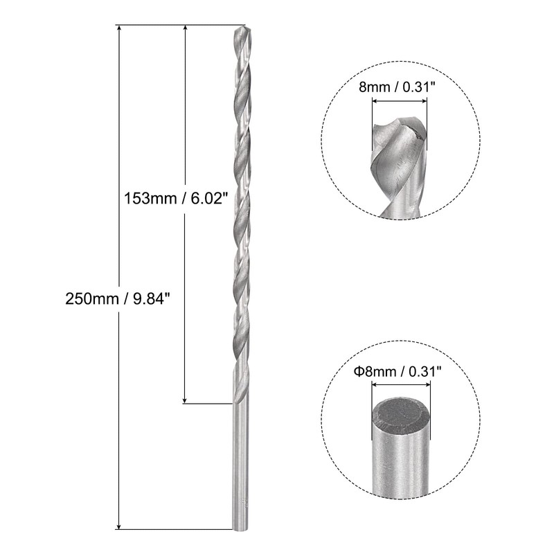 sourcing map Spiral Drill Bit Extra Long High-Speed Steel 8