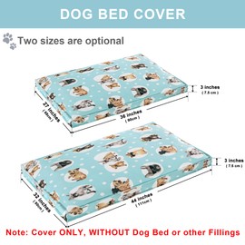 VENESSCO Dog Bed Covers Replacement Washable, Waterproof Dog Bed Cover with Zipper, 36Lx27Wx3H inch Durable Oxford Pet Bed Cover for Outdoor/Indoor Use, Cover Only, White Dots Pattern