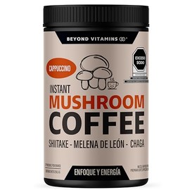 Cafe soluble con Hongos | Dale power a tu día | Café potenciado con hongos adaptógenos Melena de Leon, Chaga y Shiitake | Bajo en calorías y bajo índice glucémico | Disfruta un delicioso café caliente o un refrescante cafe frio (Sabor Cappuccino)