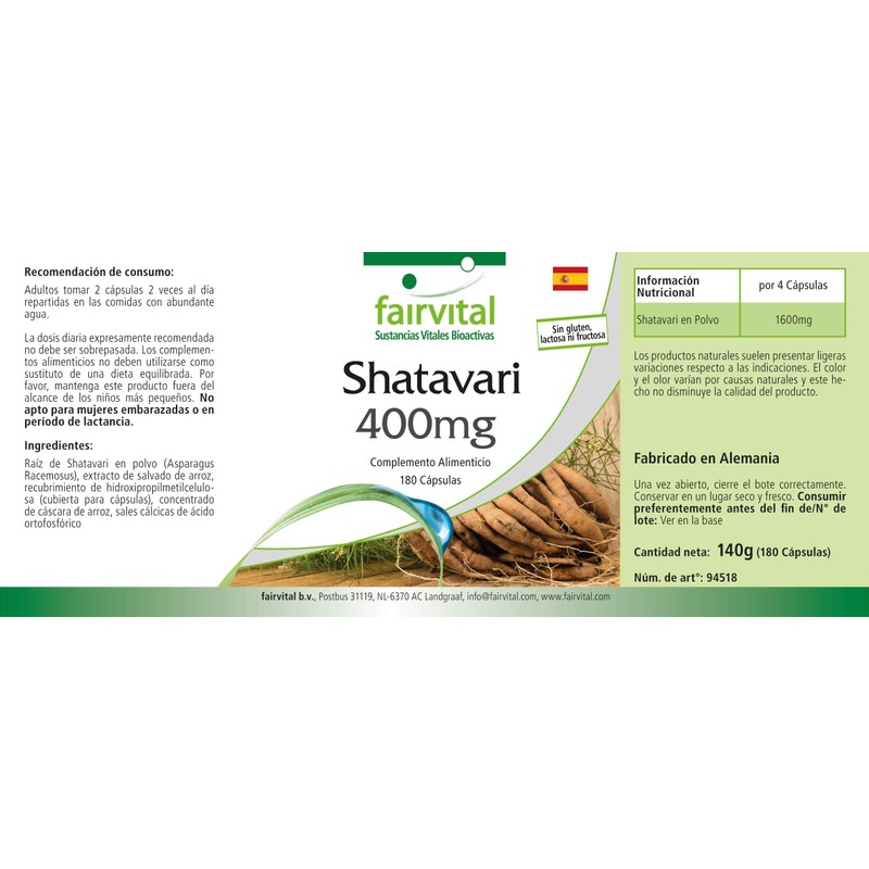 Shatavari 400mg - Vegan - HIGH Dosage - 180 Capsules