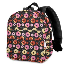 BIGHAS Lightweight Toddler Kids Backpack with Chest Strap for Boys and Girls, Preschool Nursery 3-6 Years, 30 Colors, Donuts/Black, One Size, multicoloured