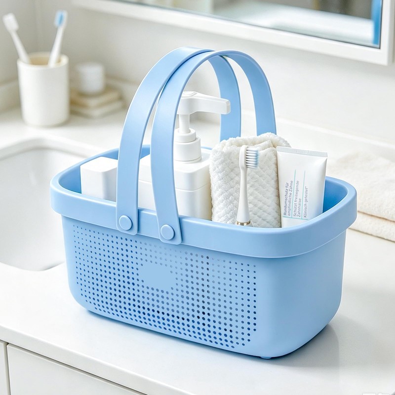 Portable Shower Caddy Basket with Handles Plastic Storage Basket Blue
