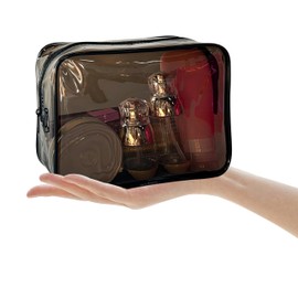 TotePrint Women's Transparent PVC Makeup Bag Solid Color Pvc Cosmetic Bag Waterproof Storage Toiletry Carry Pouch with Zipper for Women (black)
