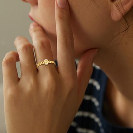 CRYSLOVE S925 Sterling Silver Adjustable Letter Rings for Women Girls 14K Gold-Plated Zircon Stackable Open Initial Alphabet A-Z Rings with Capital Letters Jewellery Gifts, Cubic Zirconia