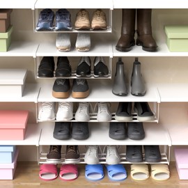 CroBlissful 4 Pcs Expandable Shoe Rack Organizer for Closet 16.5-31.5 Inch Adjustable Retractable Hanging Cabinet Shoe Shelf Storage for Space Saving (White)