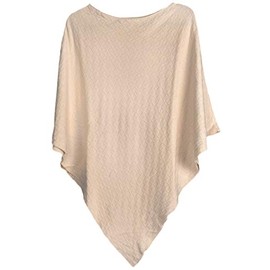 styleBREAKER Women fine-Knit Poncho with Check Chessboard Structure, Round Neck 08010053, Colour:Beige