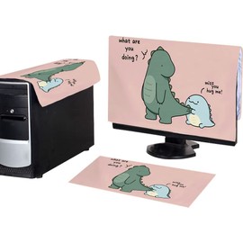 WAYUTO 3Pcs Computer Dust Cover Set Keyboard Computer Host Pc Monitor Tower Protector Dust Proof Computer Case Covers for Desktop CPU Dinosaur 32Inch