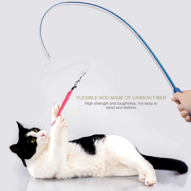 Retractable Cat Wand, Interactive Catcher Teaser Cat Toy 3-Section Teaser