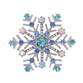 Blue Snowflake Brooch Pin for Women Rhinestone CZ Winter Flower Lapel Pins Christmas Brooch Corsage Badge Pin Cloth Dress Accessories Jewelry for Christmas
