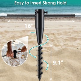 Beach Umbrella Sand Anchor, Heavy Duty Metal Sand Grass Anchor Umbrella Holder, Screw in Deep Spiral Design for Strong Hold in Sand Grass Soft Soil, Rustproof Portable Patio Umbrellas Stands Bases