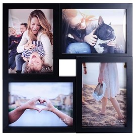 Malden International Designs Black Four Opening 5x7 Dimensional Collage Photo Wall Frame