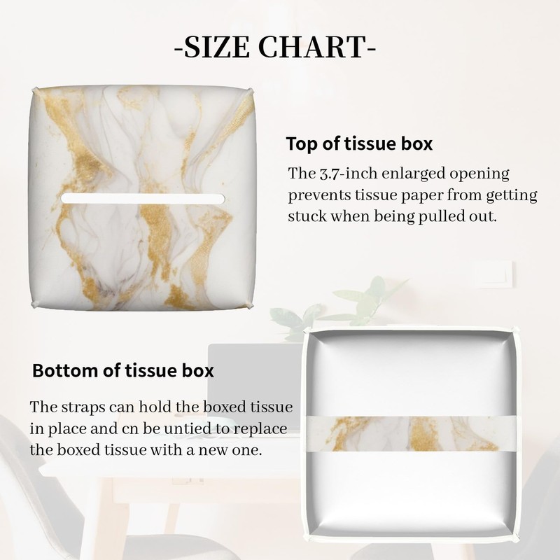 Tissue Box Cover,Grey Golden Marble Pu Leather Square Tissue Box