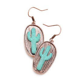 Liavy's Two Tone Metal Cactus Fashionable Earrings - Fish Hook - Copper Burnished