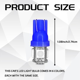 SWQS 10PCS 194 LED Bulb Blue, Super Bright 5050 5SMD T10 LED Bulb, DC 12V Wedge Light Bulb Kit for Car Interior Lighting Door Dashboard Dome Map Trunk Light License Plate Lamp Courtesy Lights