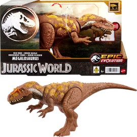 Mattel Jurassic World Wild Roar Dinosaur Toy with Sound & Attack Move, Megalosaurus Posable Action Figure Includes Digital Play, 11 inches Long